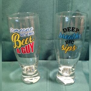 2 NEW Funny Beer/Pilsner Glasses 14.5 OZ
